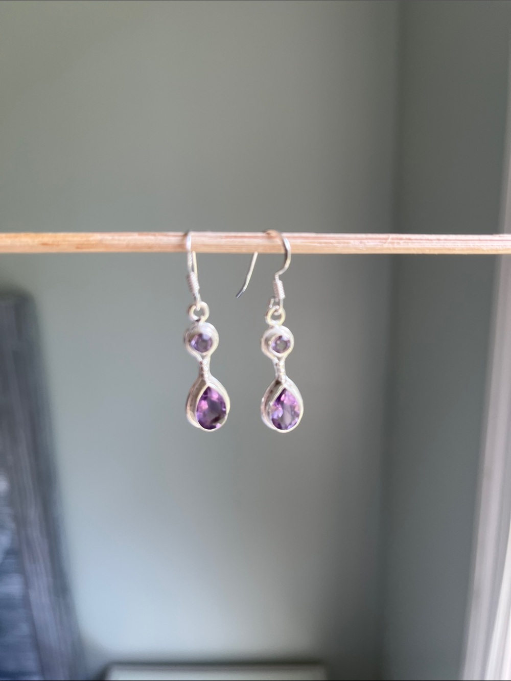 Amethyst in Sterling Silver Drop Earrings - Purple Gemstone - Picture 4 of 5